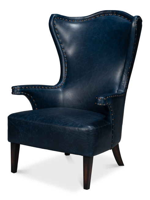 Drake Distilled Leather Chair, Blue