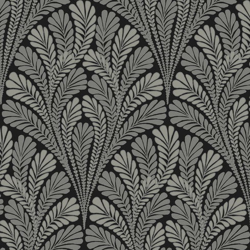 Shell Damask Black Wallpaper