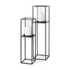 Cindy Set of 2 Matte Black Metal and Hurricane Glass Pillar Tabletop Candle Holders, Candles & Candle Holder by Mercana, 5.91" length x 5.91" width x 23.03" height thumbnail 1