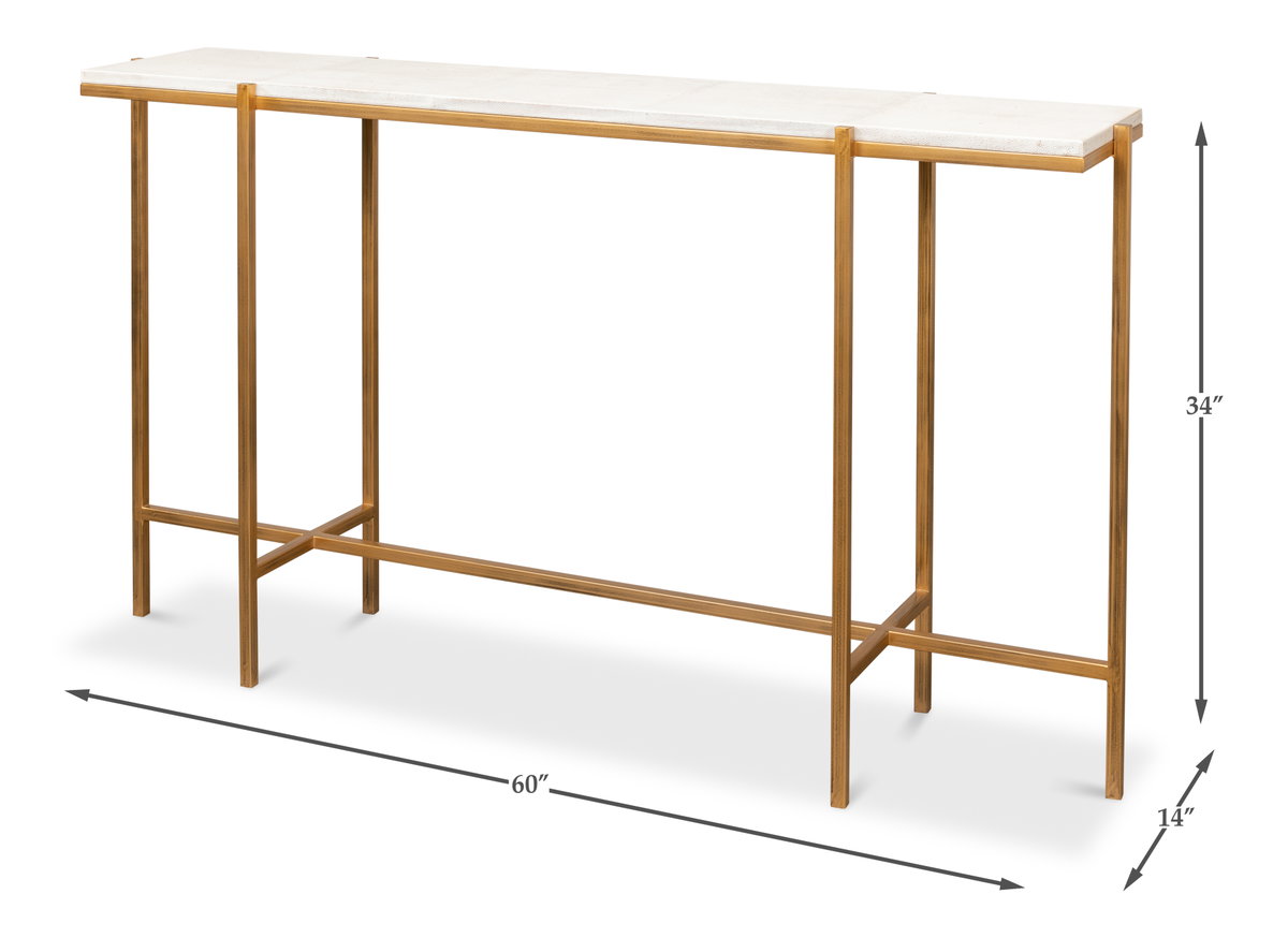Shagreen Console Table  Osprey White, by Sarreid, 1'2" length x 5' width x 2'10" height View 13