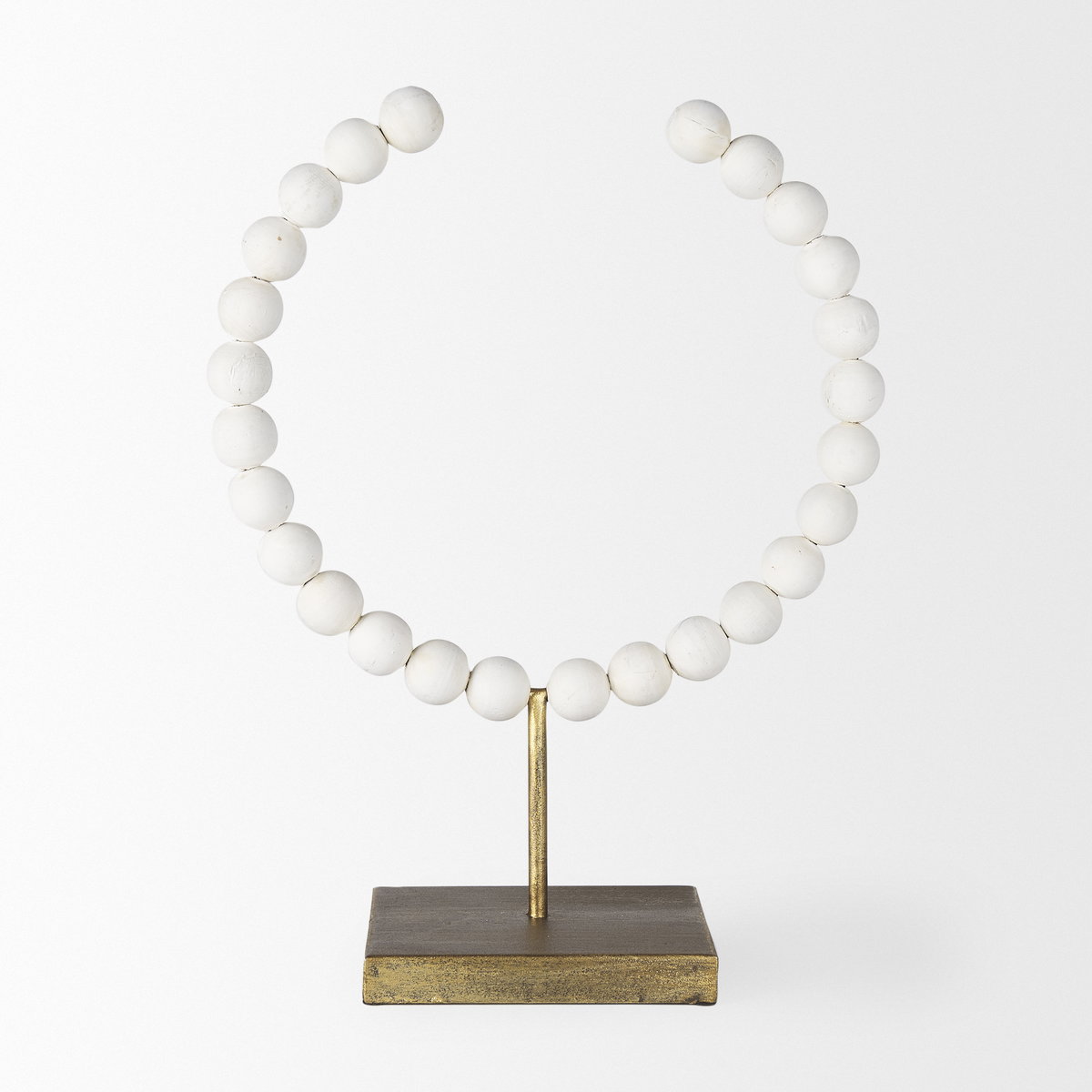 Pontchartrain II (Large) 11L x 6W White Beaded Broken Sphere Decorative Object with Gold Base, by Mercana, 11.42" length x 6.02" width x 15.55" height View 3
