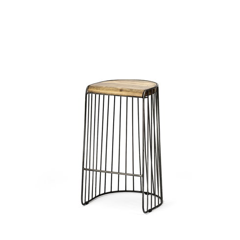 Seagram Backless 30.5in Seat Bar Stool | Brown Wood with Black Metal