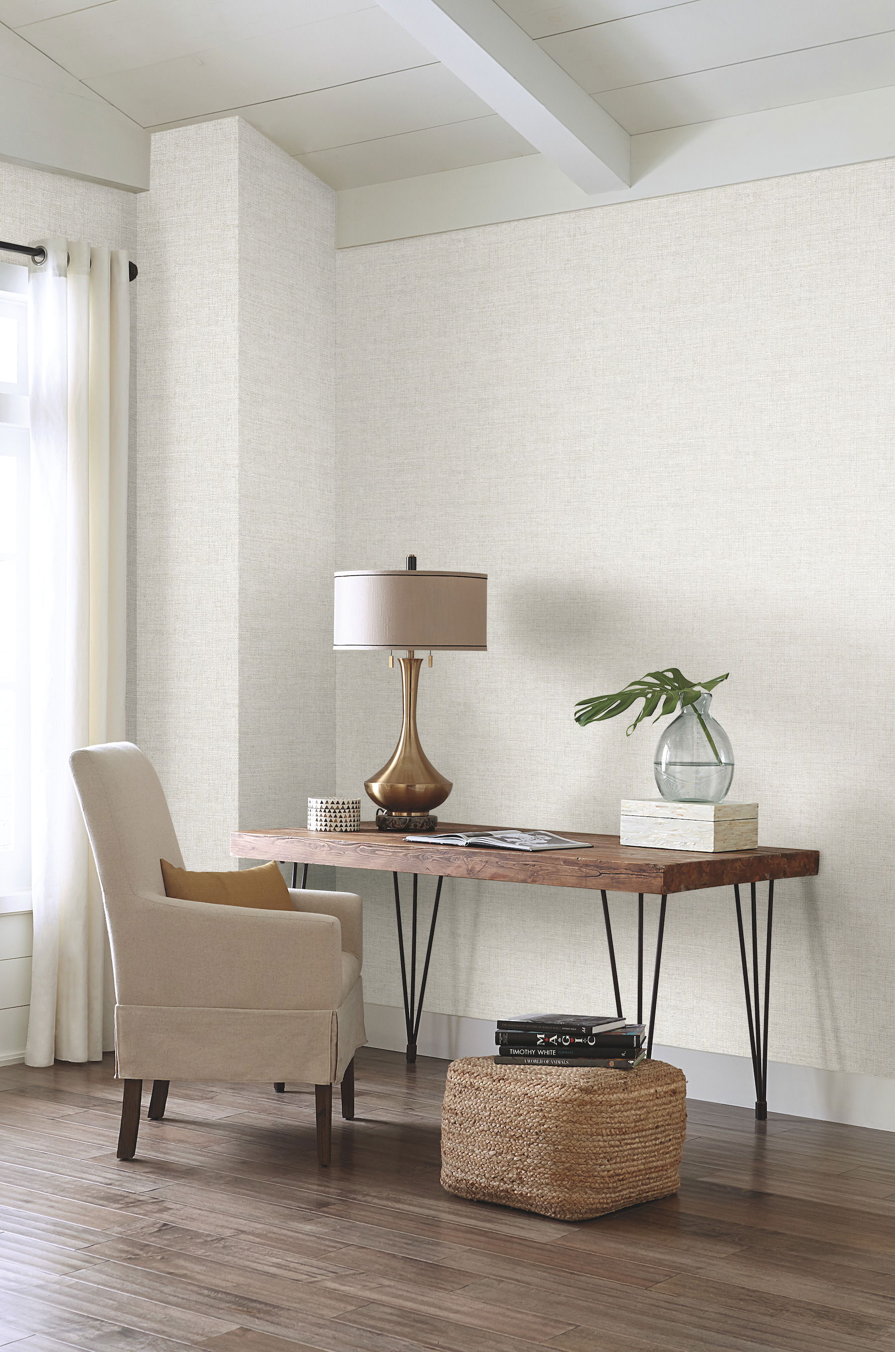 Papyrus Weave White Peel & Stick Wallpaper, by York Wall, 20' length x 2'3" width x 0.02" depth View 2