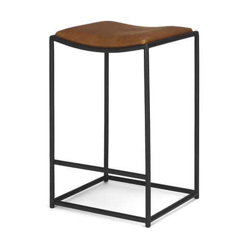 Taniel Brown Leather with Black Metal Counter Stool
