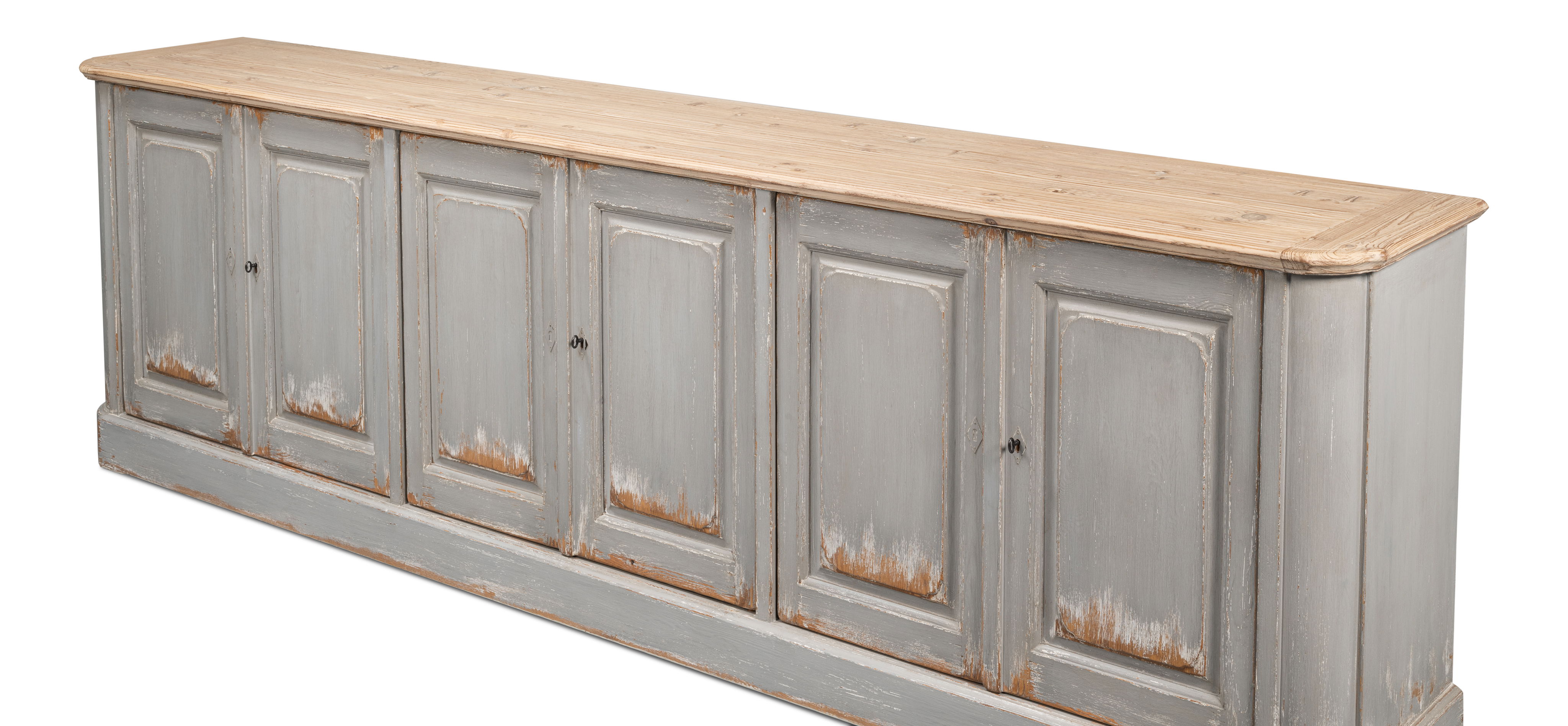 Karlsson Antique Swedish Grey Sideboard, Cabinets & Sideboard by Sarreid, 119" length x 20" width x 36" height View 10