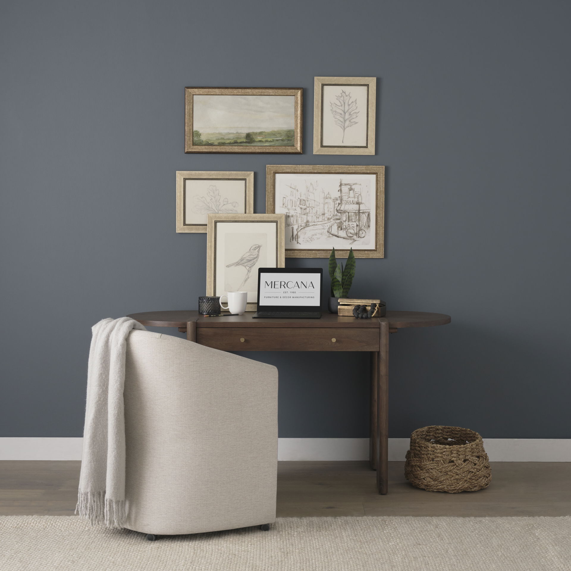 Sohan Dark Brown Elm Wood Oblong Desk, by Mercana, 59" length x 25" width x 30" height View 2