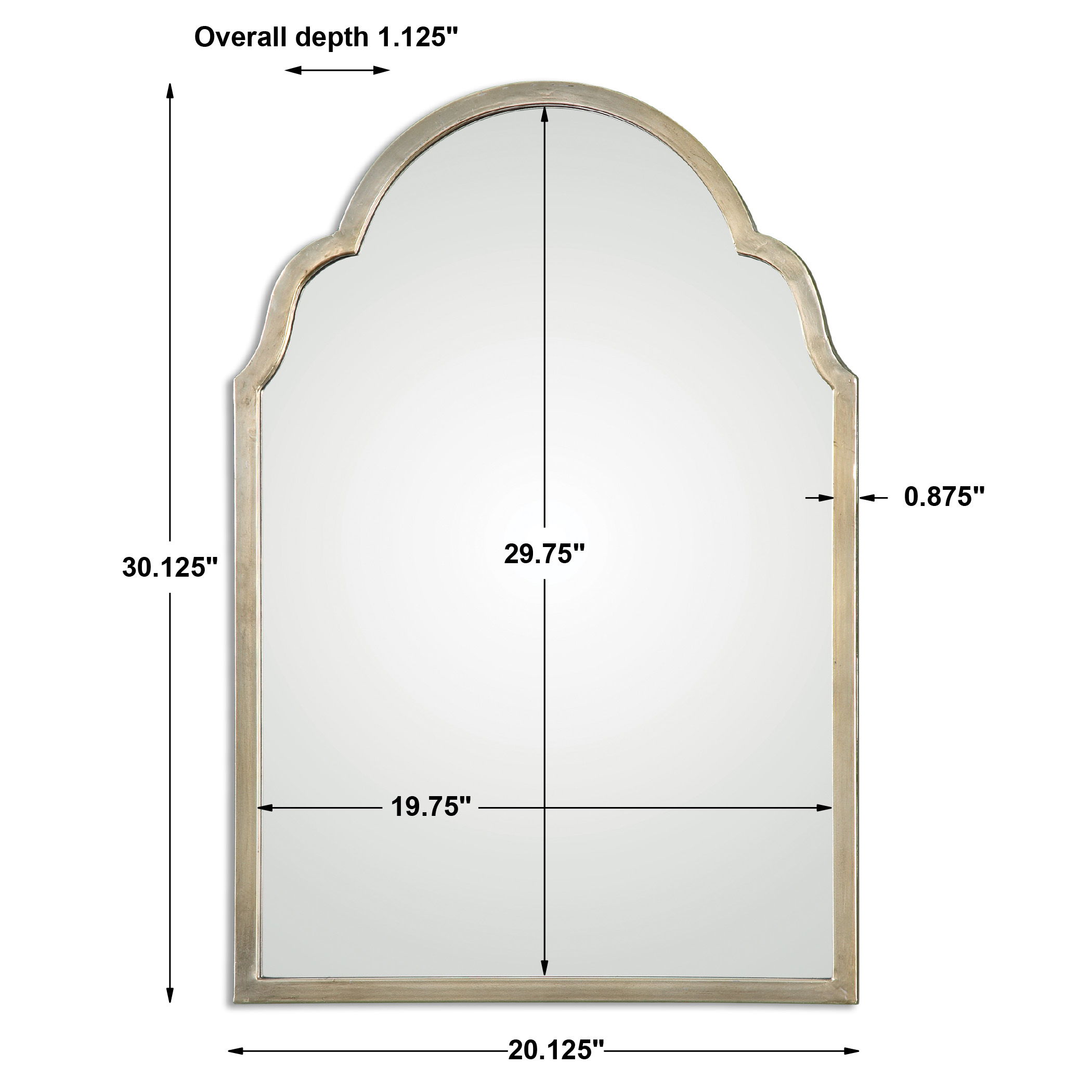 Brayden Petite Silver Arch Mirror, by Uttermost, 20.12" width x 30.12" height x 1.12" depth View 3