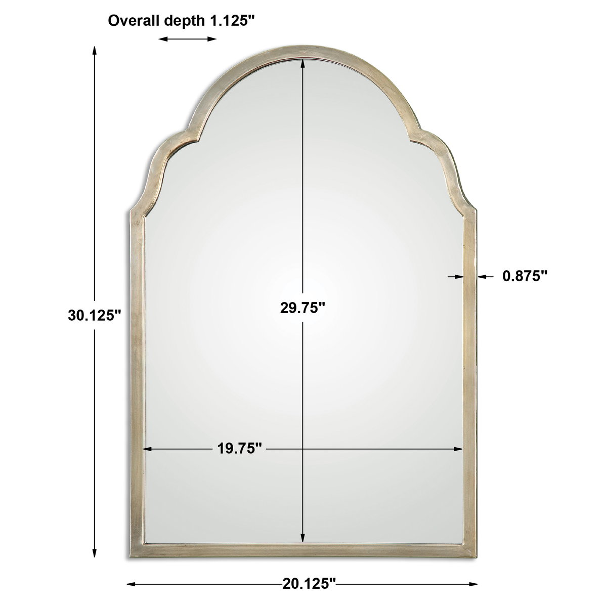 Brayden Petite Silver Arch Mirror, by Uttermost, 20.12" width x 30.12" height x 1.12" depth View 3