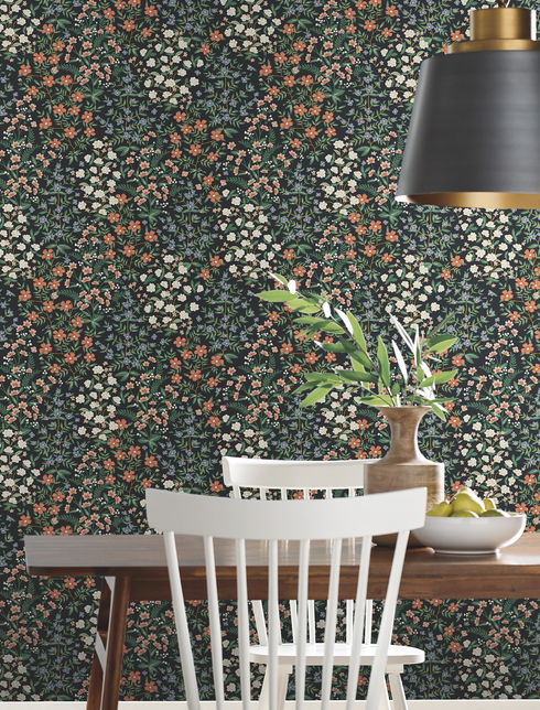 Wildwood Garden Black & Red Wallpaper