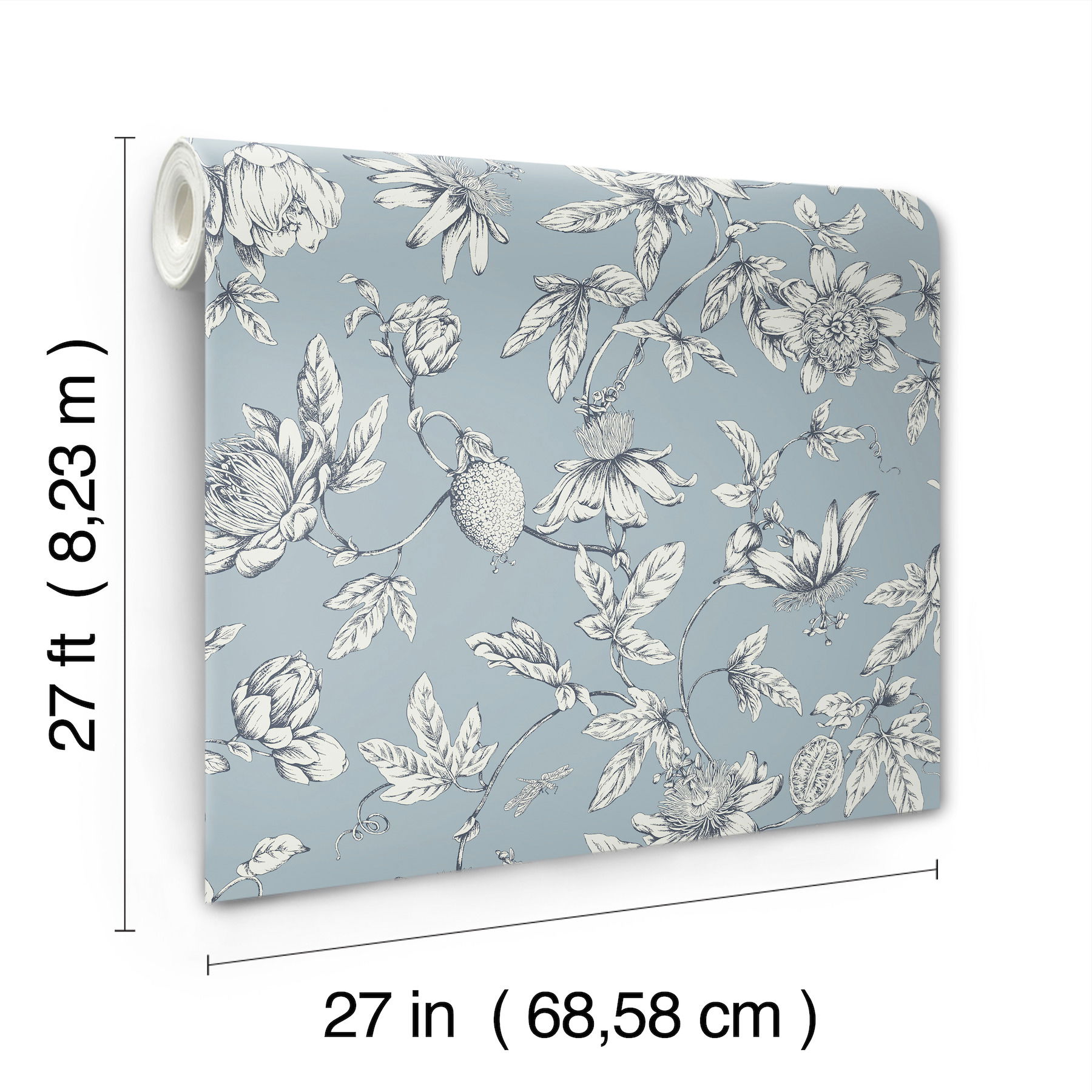 Passion Flower Toile Sky Blue Wallpaper large image 