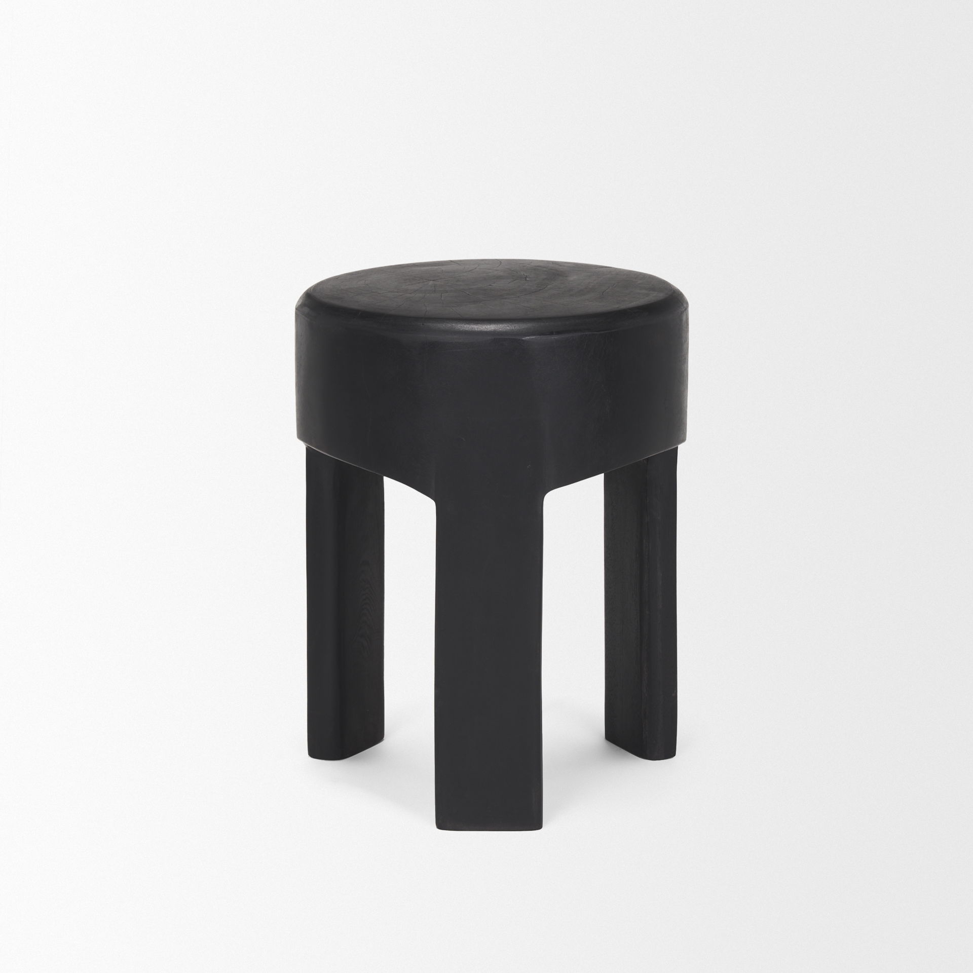 Riya Solid Black Wooden Stool, Ottoman by Mercana, 15" length x 15" width x 19" height View 6