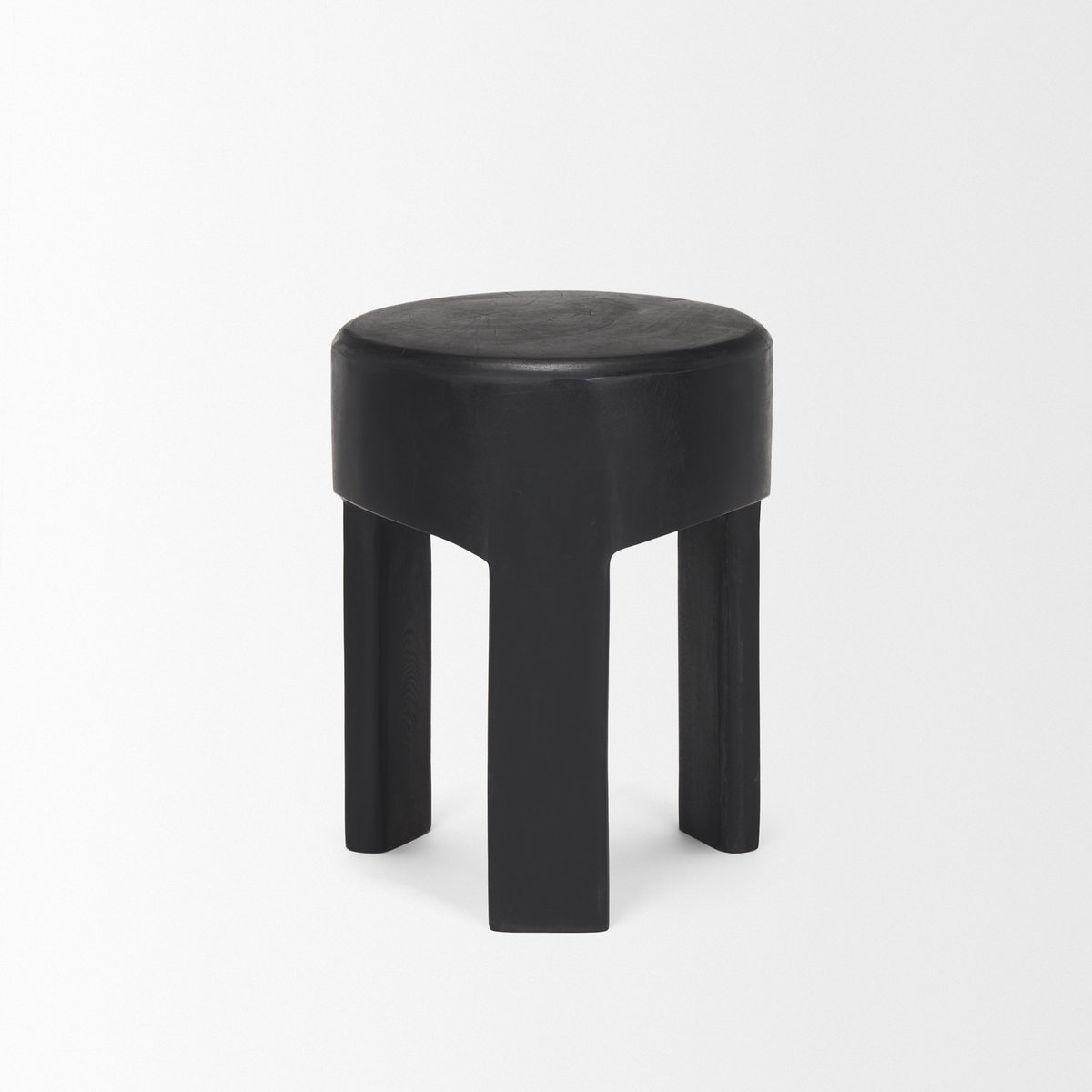 Riya Solid Black Wooden Stool, Ottoman by Mercana, 15" length x 15" width x 19" height View 6