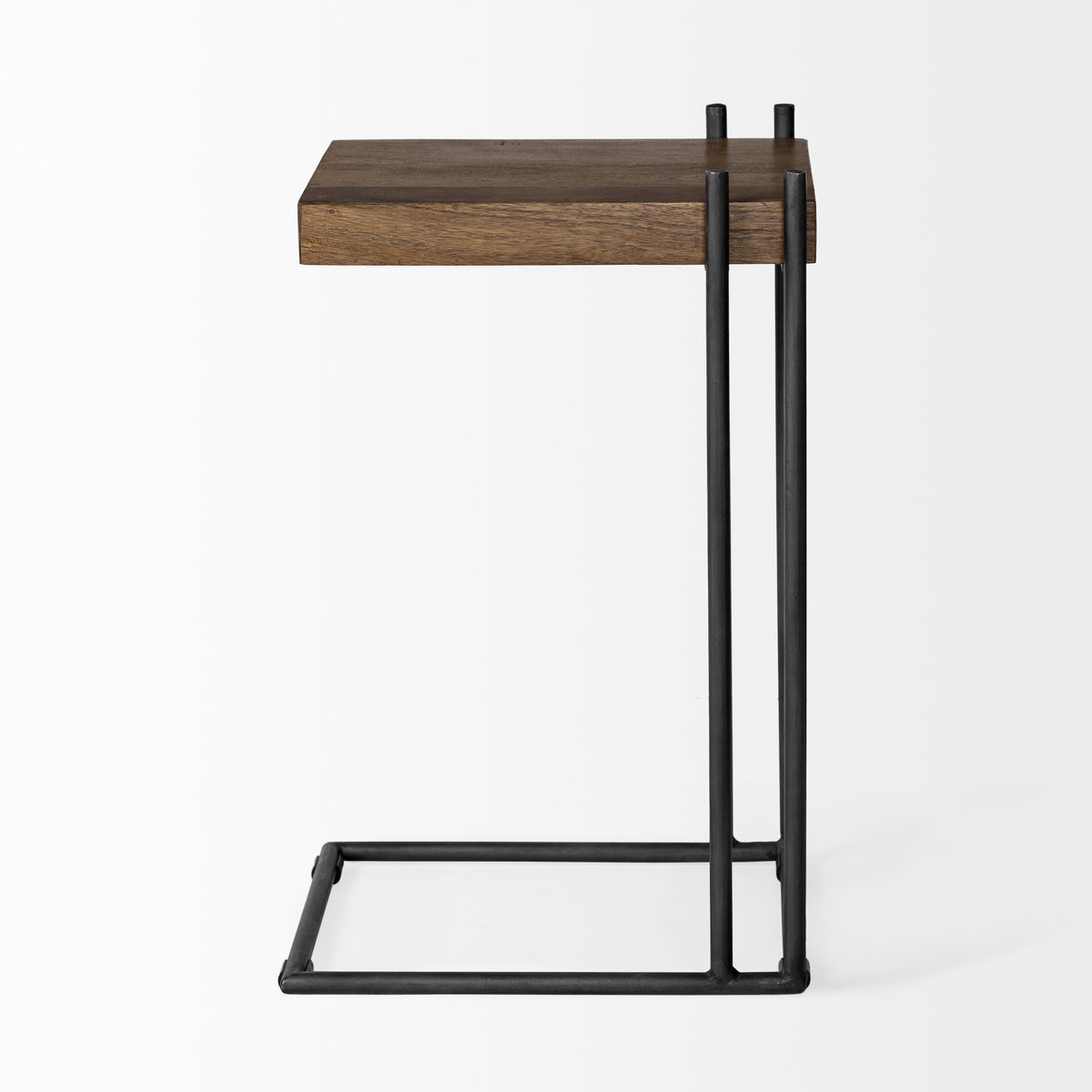 Maddox 16L x 13.5W x 27H Medium Brown Wood with Black Metal C-shaped End/Side Table, Side & End Table by Mercana, 17.12" length x 13.5" width x 27" height View 6