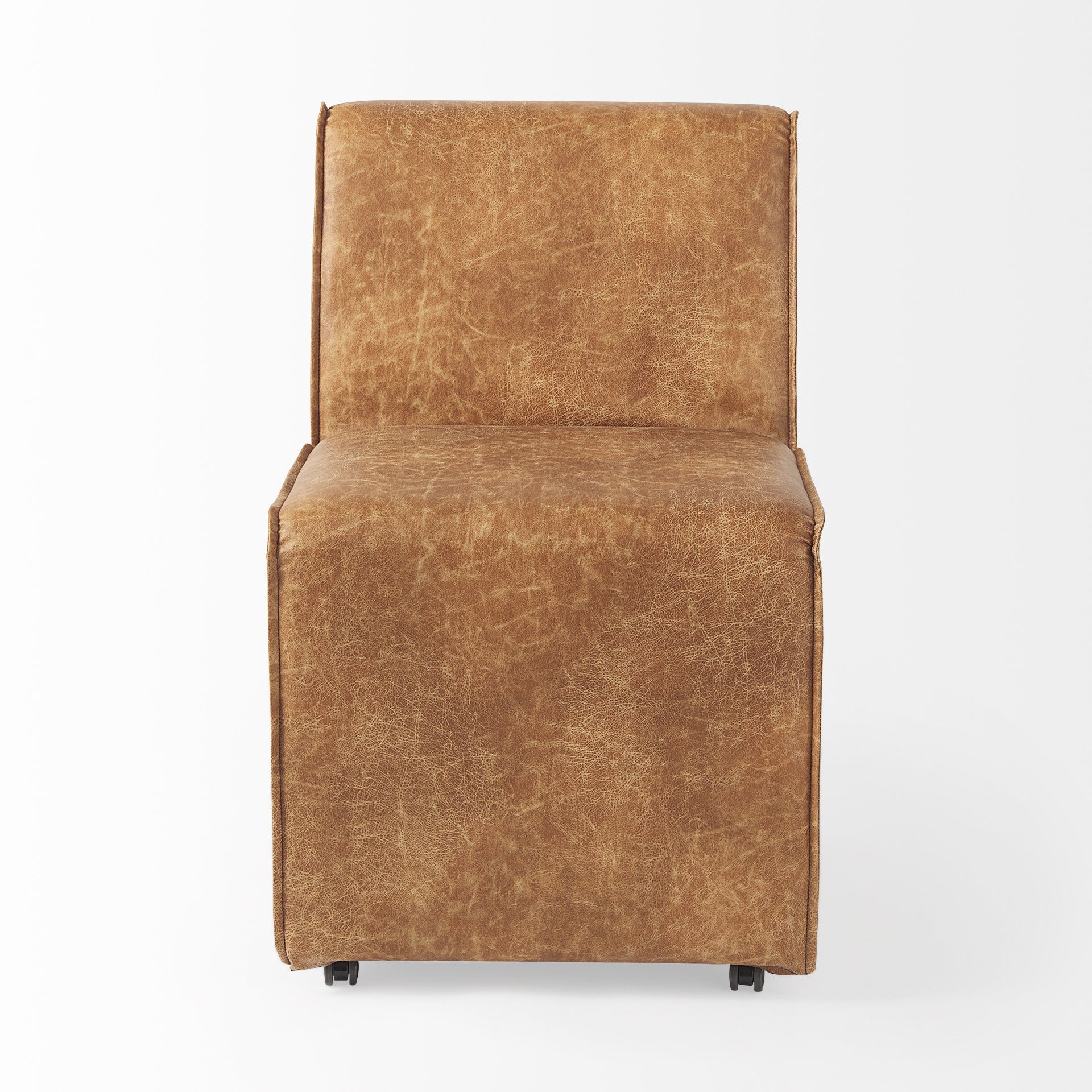 Damon 19.8L x 26.3W x 31.8H Cognac Brown Faux Leather Dining Chair large image 