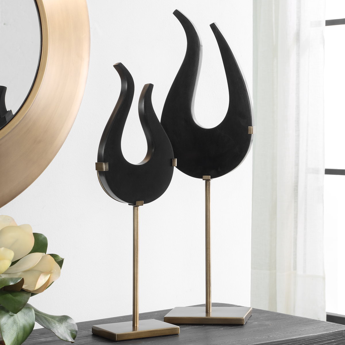 Black Flame Sculptures Set/2, Figurines & Statue by Uttermost, 7.25" width x 24.25" height x 4.5" depth View 2