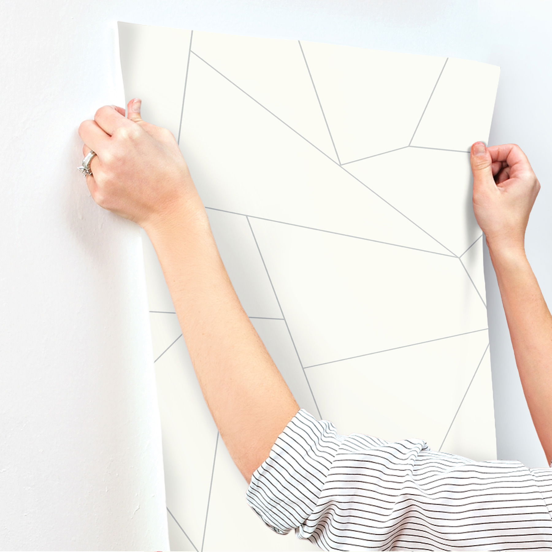 Fractured Prism Grey Metallic Peel & Stick Wallpaper large image 