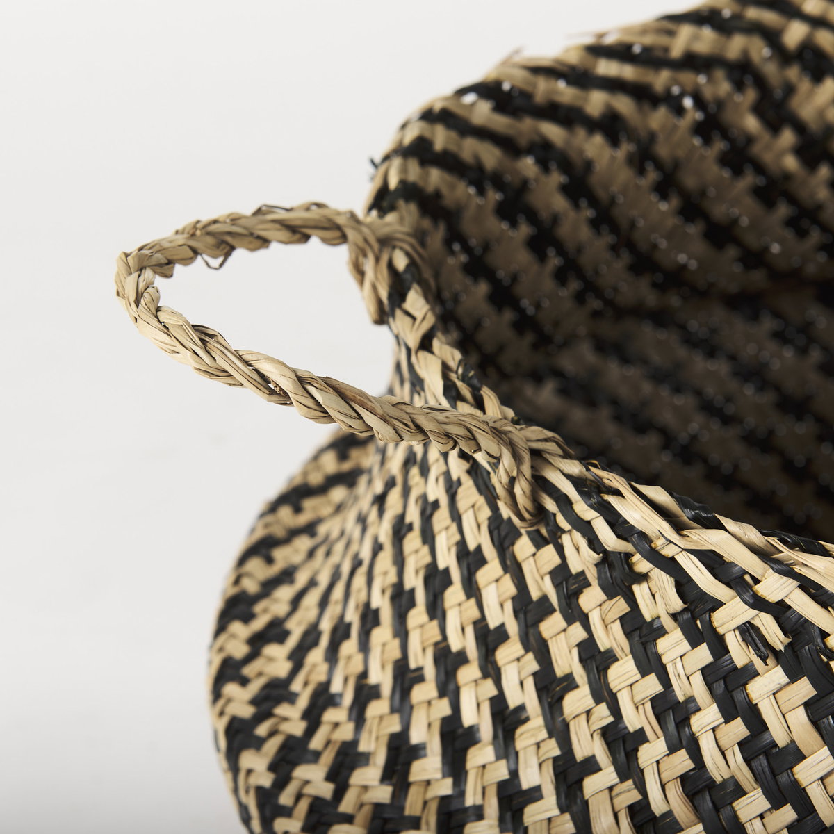 Gaia (Set of 3) Light and Dark Brown Cross Patterend Belly Seagrass Basket, Bins & Basket by Mercana, 17.72" length x 17.72" width x 20.47" height View 4