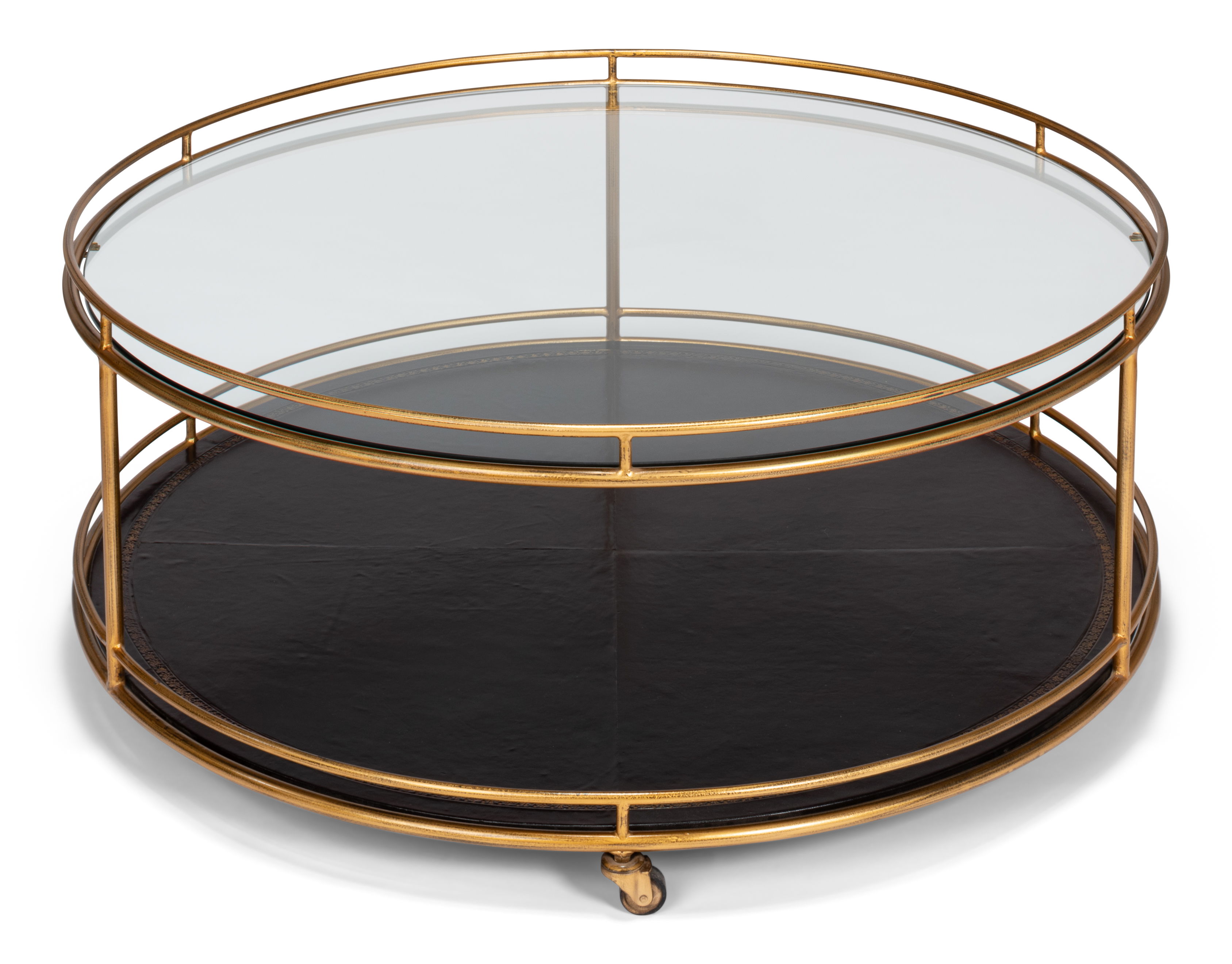 Trolley Round Cocktail Table, Coffee Table by Sarreid, 42" length x 42" width x 17" height View 8