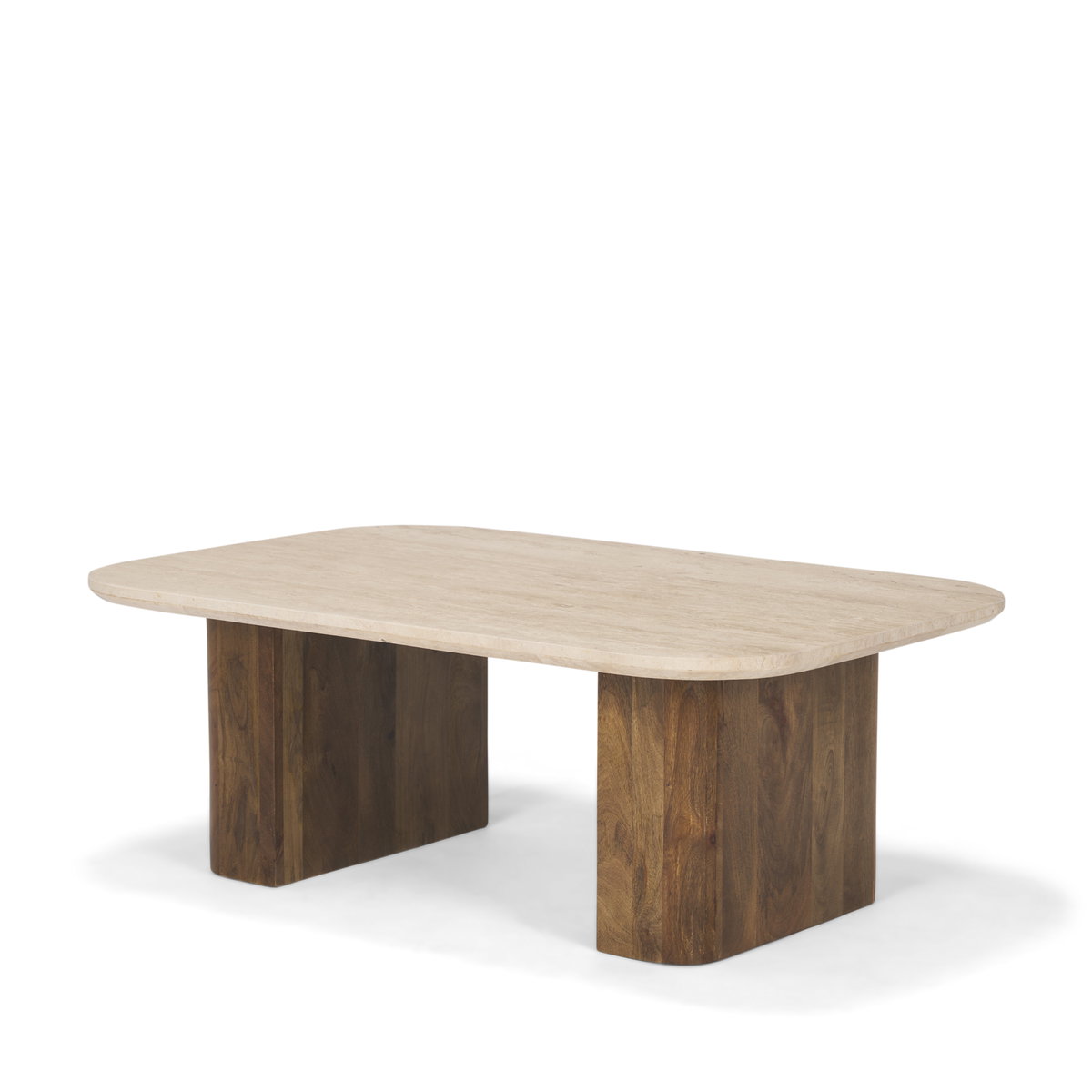 Symona Travertine and Mango Wood Rectangle Coffee Table, by Mercana, 44" length x 30" width x 15" height View 1