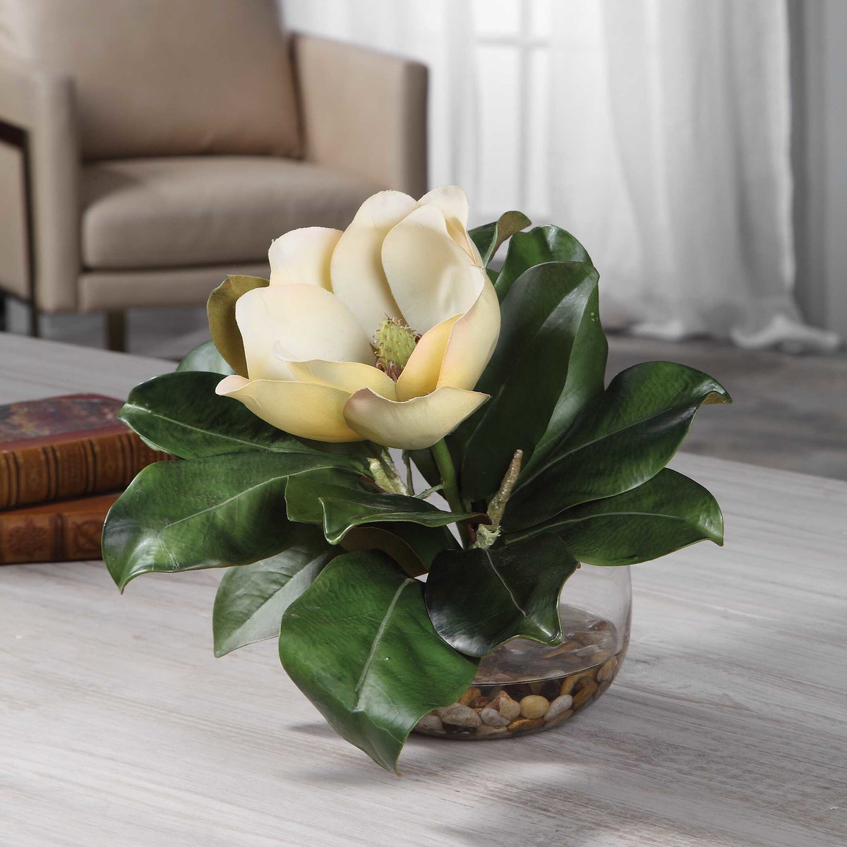 Celia Silk Magnolia Accent, Artificial Plants & Flower by Uttermost, 13" width x 11.75" height x 10.25" depth View 2