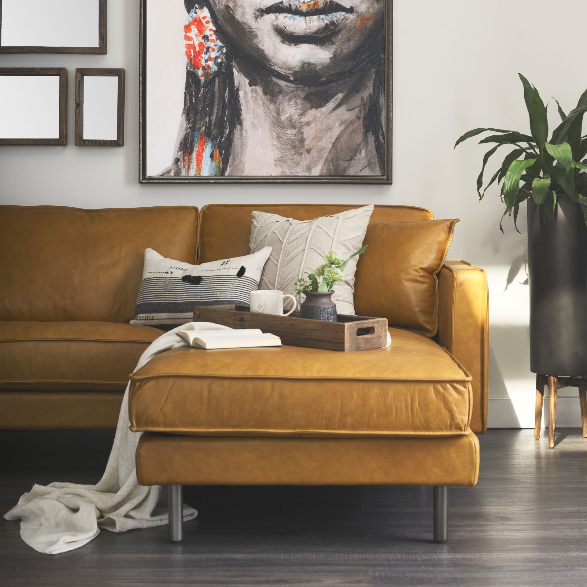 D'Arcy 111'L x 70'D x 33'H Tan Leather Right Chaise Sectional, Sectional Sofa by Mercana, 111" length x 70" width x 33" height View 2