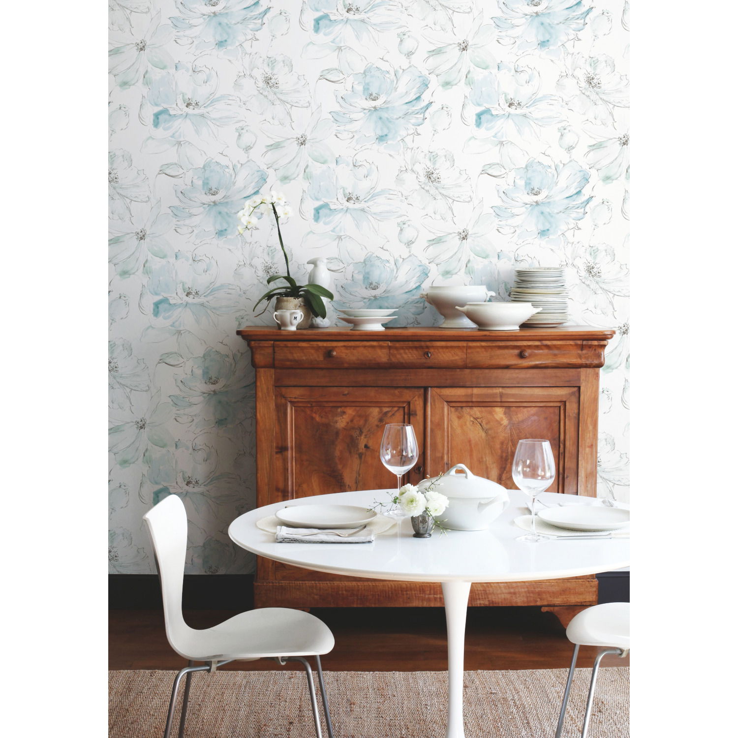 Floral Dreams Blue & Green Wallpaper large image 