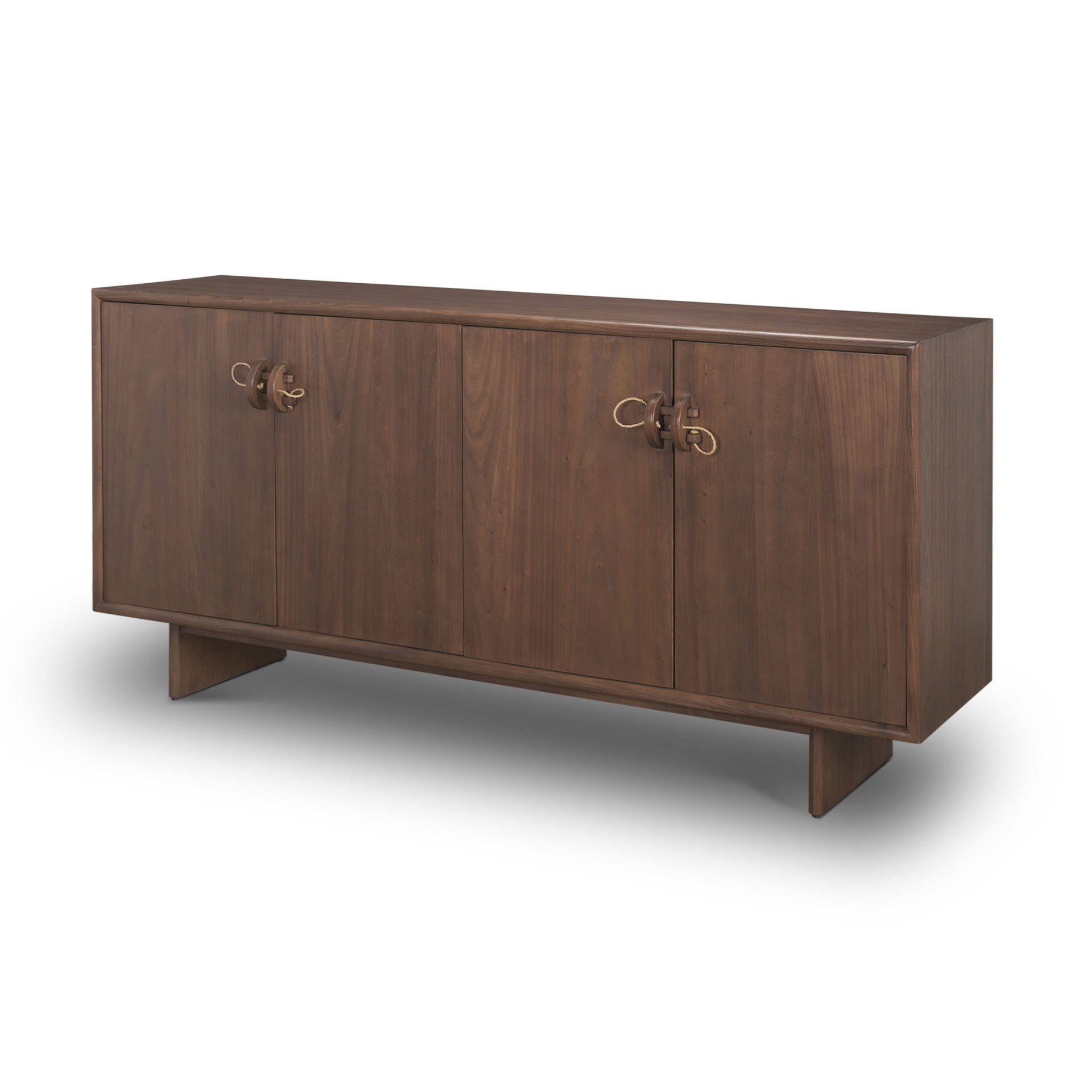 Varenna 4 Door Dark Brown Wood with Rope Handles Sideboard, Sideboards & Buffet by Mercana, 71" length x 17.75" width x 33.75" height View 1