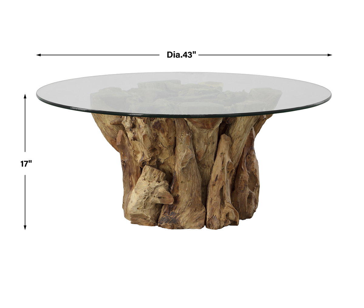 Driftwood Glass Top Large Coffee Table, by Uttermost, 43" width x 17" height x 43" depth View 3