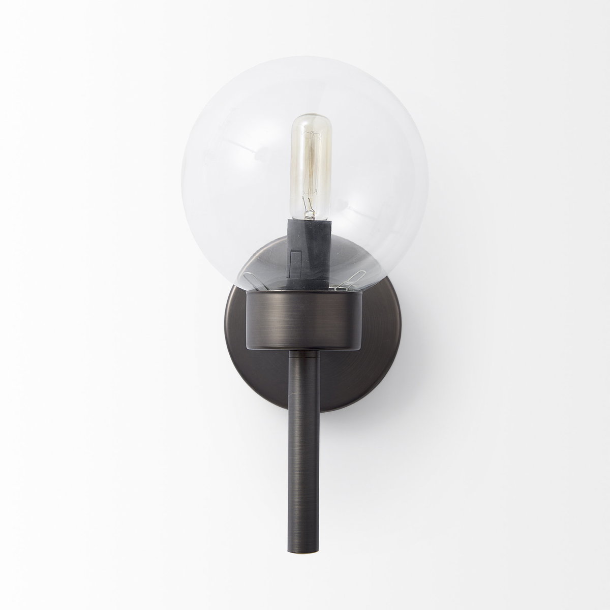 Boltern II 6x12 Black Toned Glass Globe Wall Sconce, by Mercana, 6" length x 6" width x 12" height View 3
