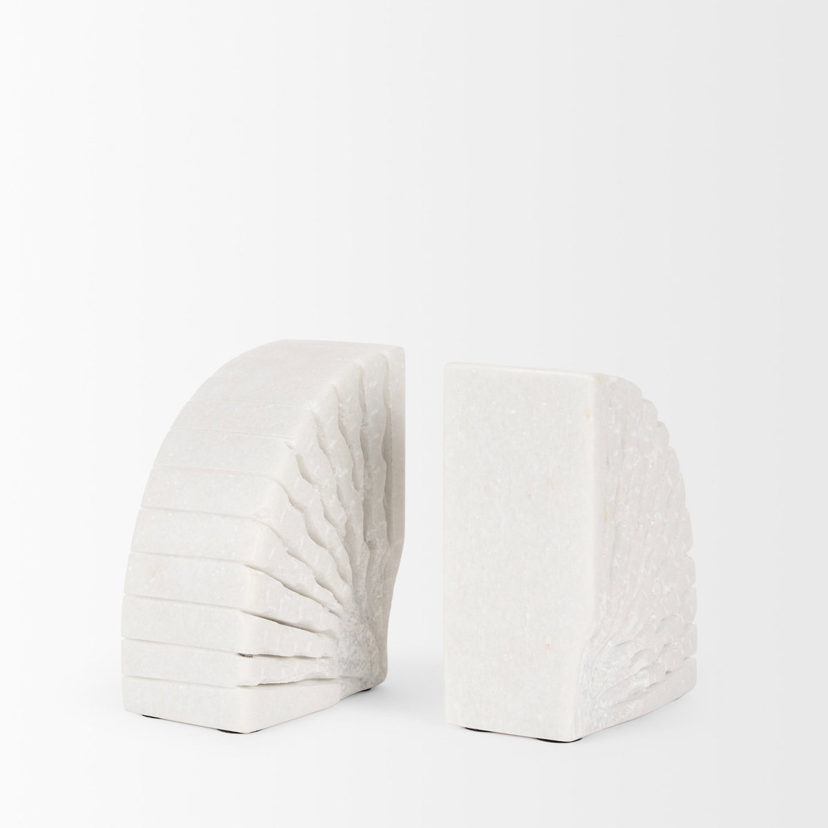Stept White Marble Bookends with rough carving (set of 2), by Mercana, 4.5" length x 2.5" width x 5.5" height View 5