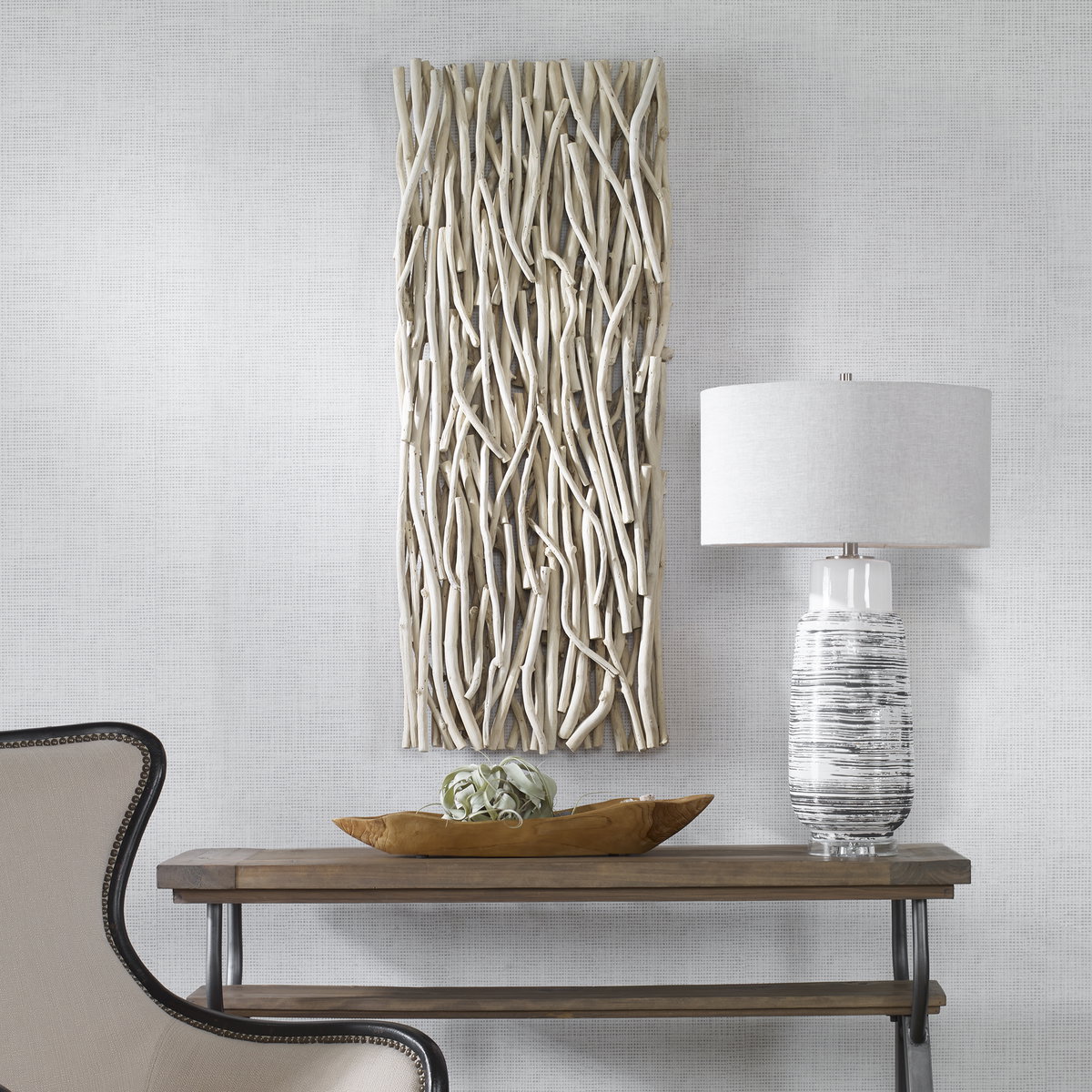 Gathered Teak Bleached Wood Wall Decor, Sculptural Wall Art by Uttermost, 19" width x 49" height x 3.5" depth View 5