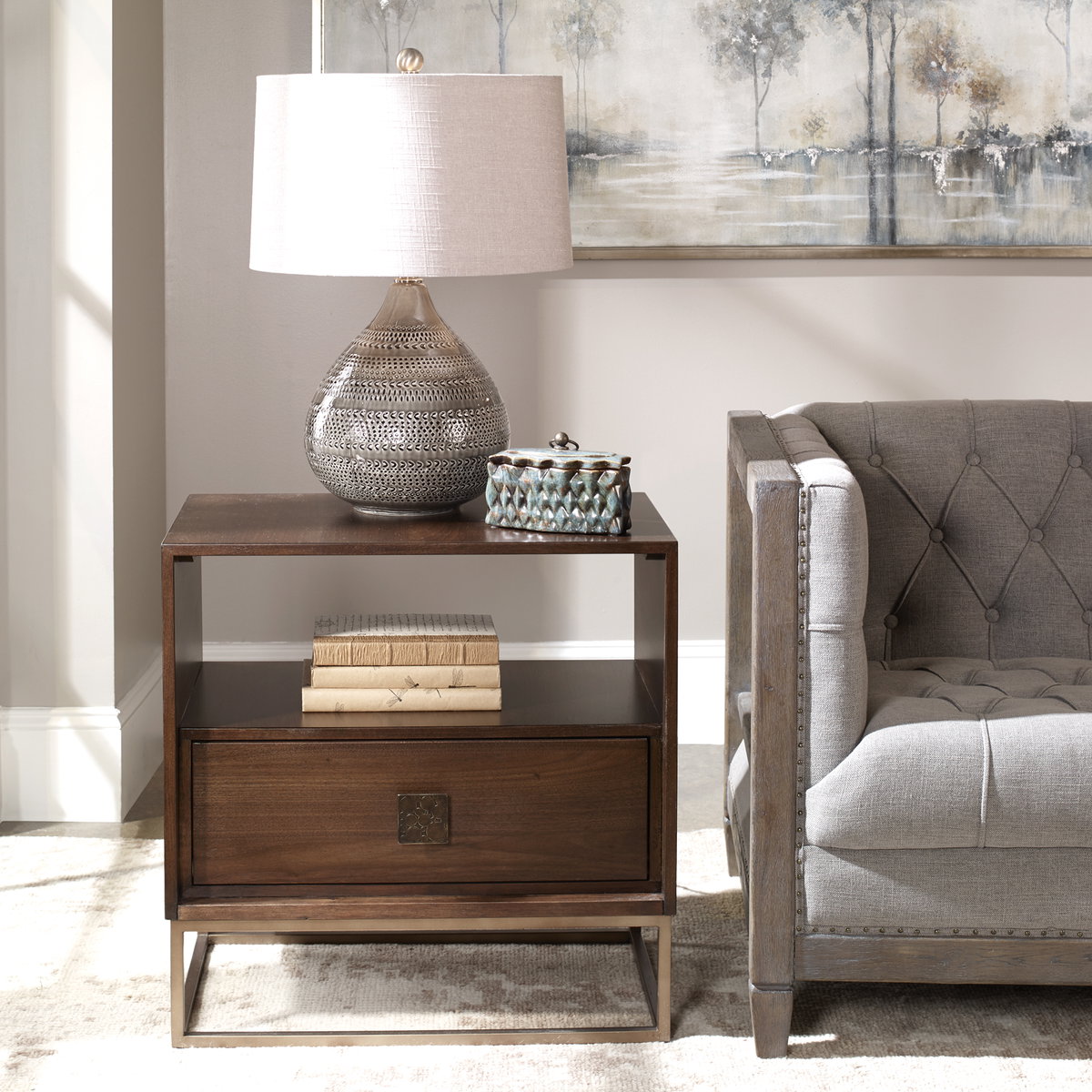 Bexley Walnut Side Table, Side & End Table by Uttermost, 25" width x 25" height x 16" depth View 2