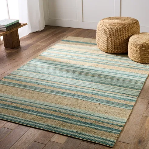 Vitelli Handmade Striped Beige/ Blue Area Rug (8