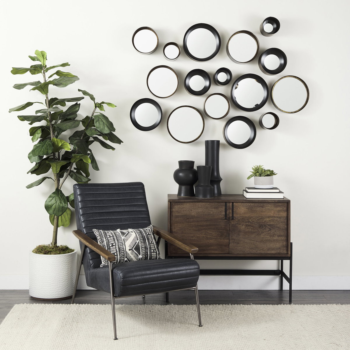 Glenn 38L x 16W x 30H Dark Brown Wood with Black Iron Frame, 2 Door Accent Cabinet, Cabinets & Chest by Mercana, 37.5" length x 16" width x 30" height View 3