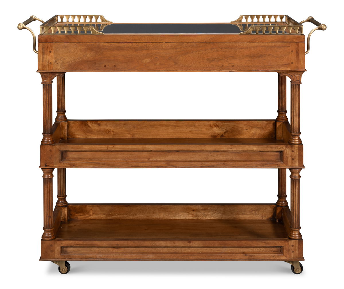 Capital Serving Cart  Fruitwood Finish, by Sarreid, 1'7" length x 4'4" width x 3'3" height View 3