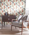 Modernist Coral & Blue Peel & Stick Wallpaper thumbnail 1