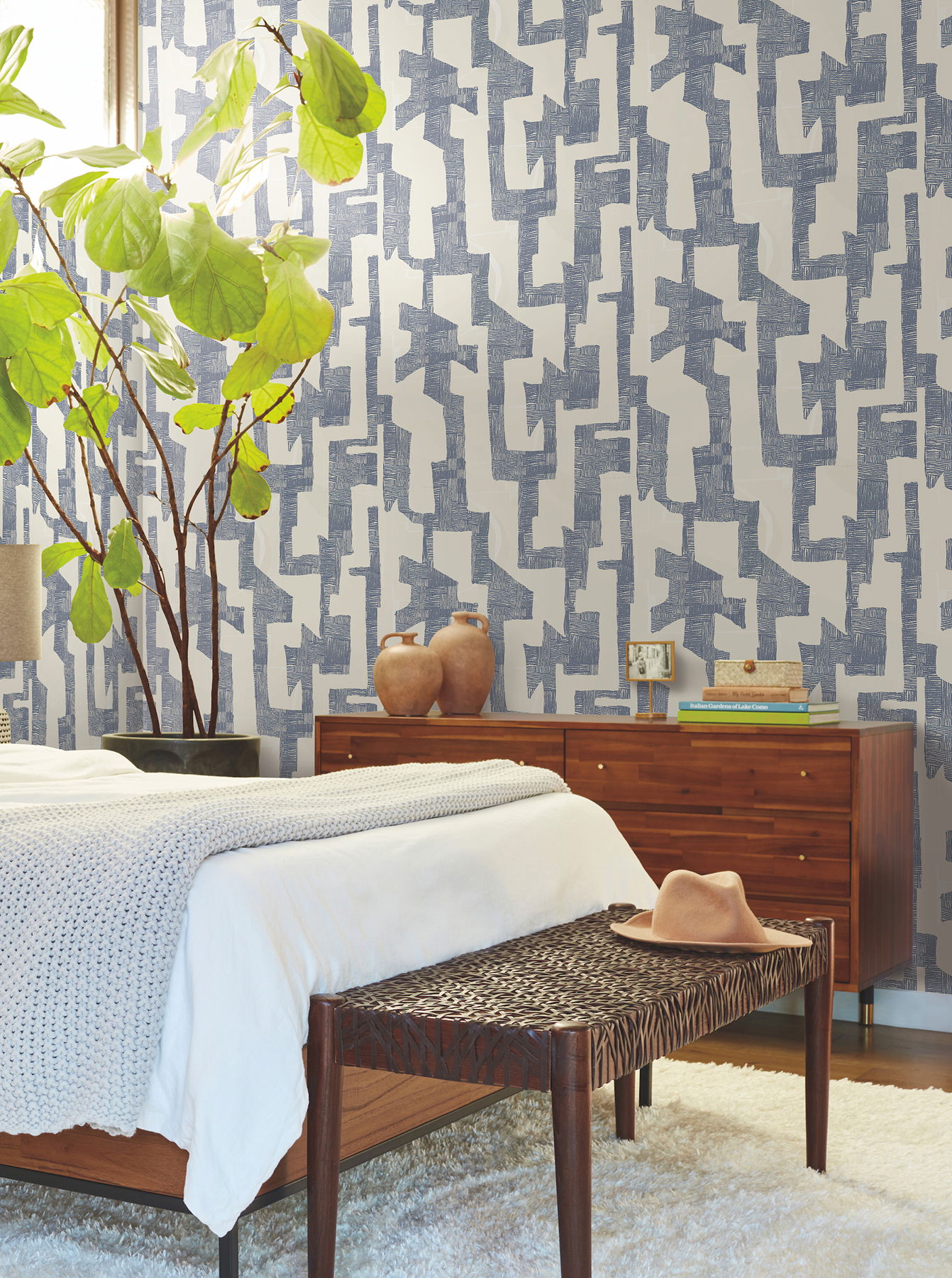Modern Tribal Almond & Navy Wallpaper large image 
