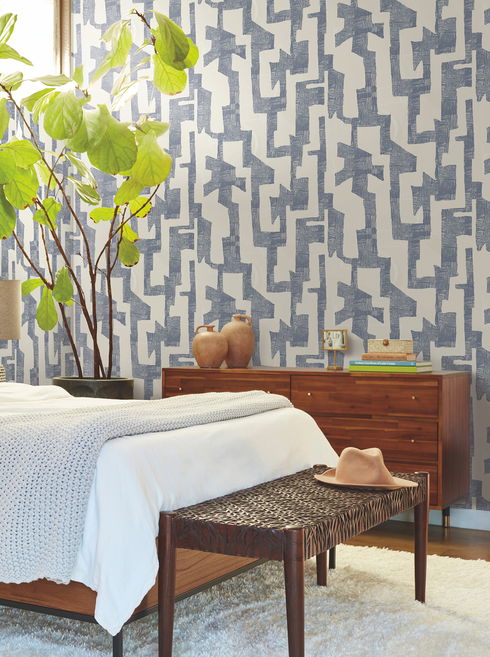 Modern Tribal Almond & Navy Wallpaper