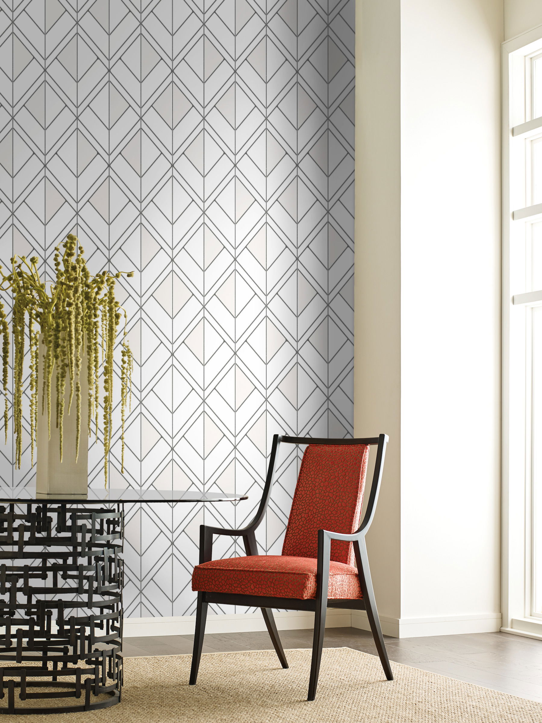 Diamond Shadow White Wallpaper, by York Wall, 27' length x 2'3" width x 0.02" depth View 2