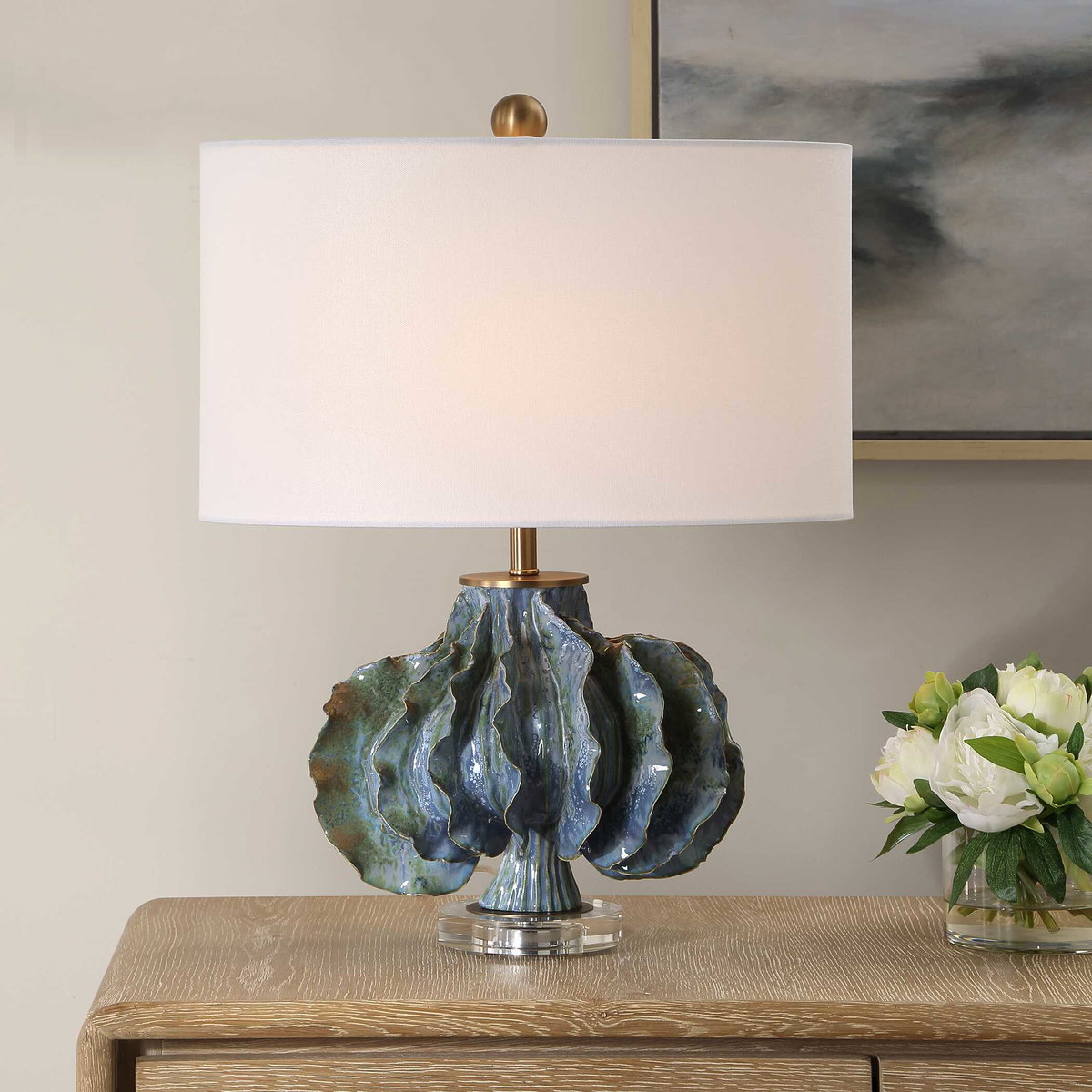 Ruffle Up Blue Green Table Lamp, by Uttermost, 18" width x 23" height x 18" depth View 2