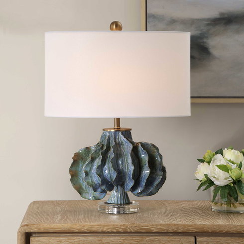 Ruffle Up Blue Green Table Lamp