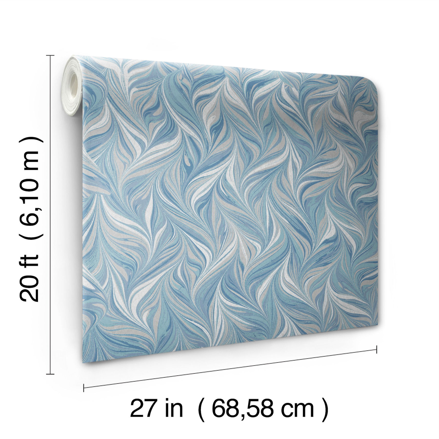 Ebru Swirls Blue Peel & Stick Wallpaper large image 