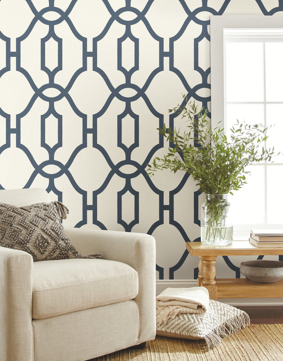 Magnolia Home Woven Trellis Blue & White Peel & Stick Wallpaper, by York Wall, 20' length x 1'8.5" width x 0.02" depth View 2