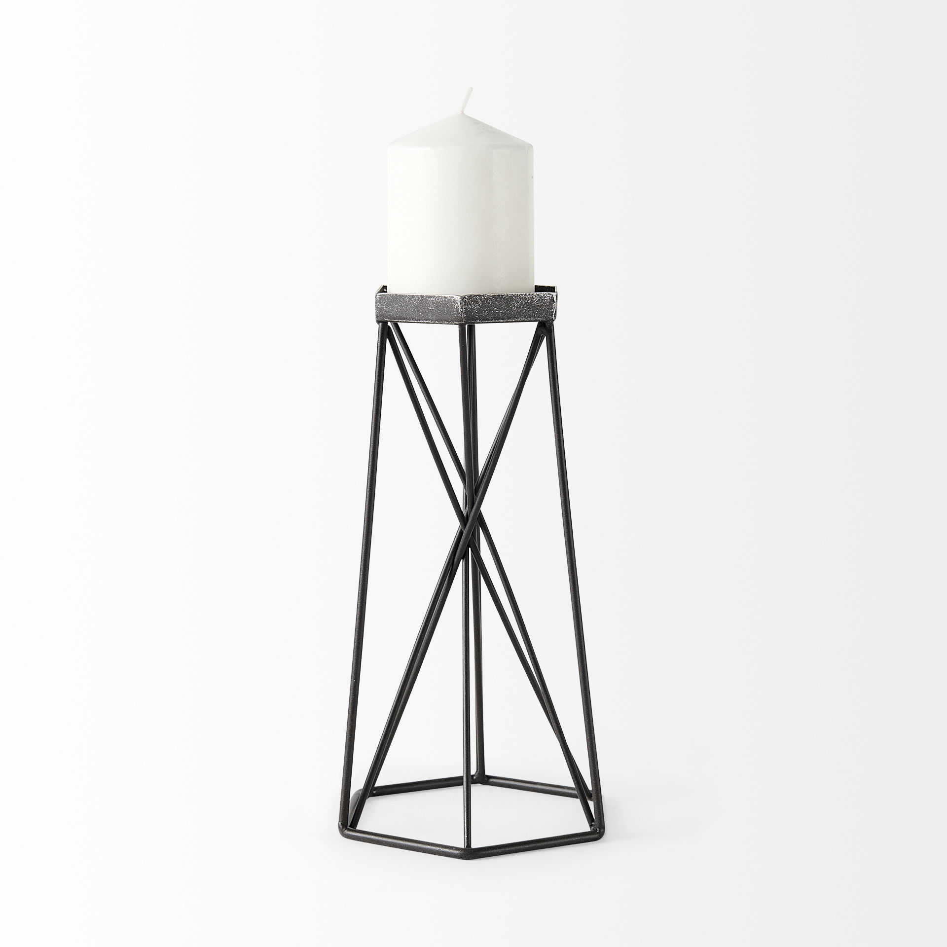 Sixx II Large Antiqued Metal Hexagonal Table Candle Holder, Candles & Candle Holder by Mercana, 6.1" length x 5.32" width x 11.02" height View 5