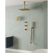 Online Designer Bathroom SFS-1041-GD12 Thermostatic Shower Faucet 12" High-Pressure Dual Showerheads with Rough-In Valve