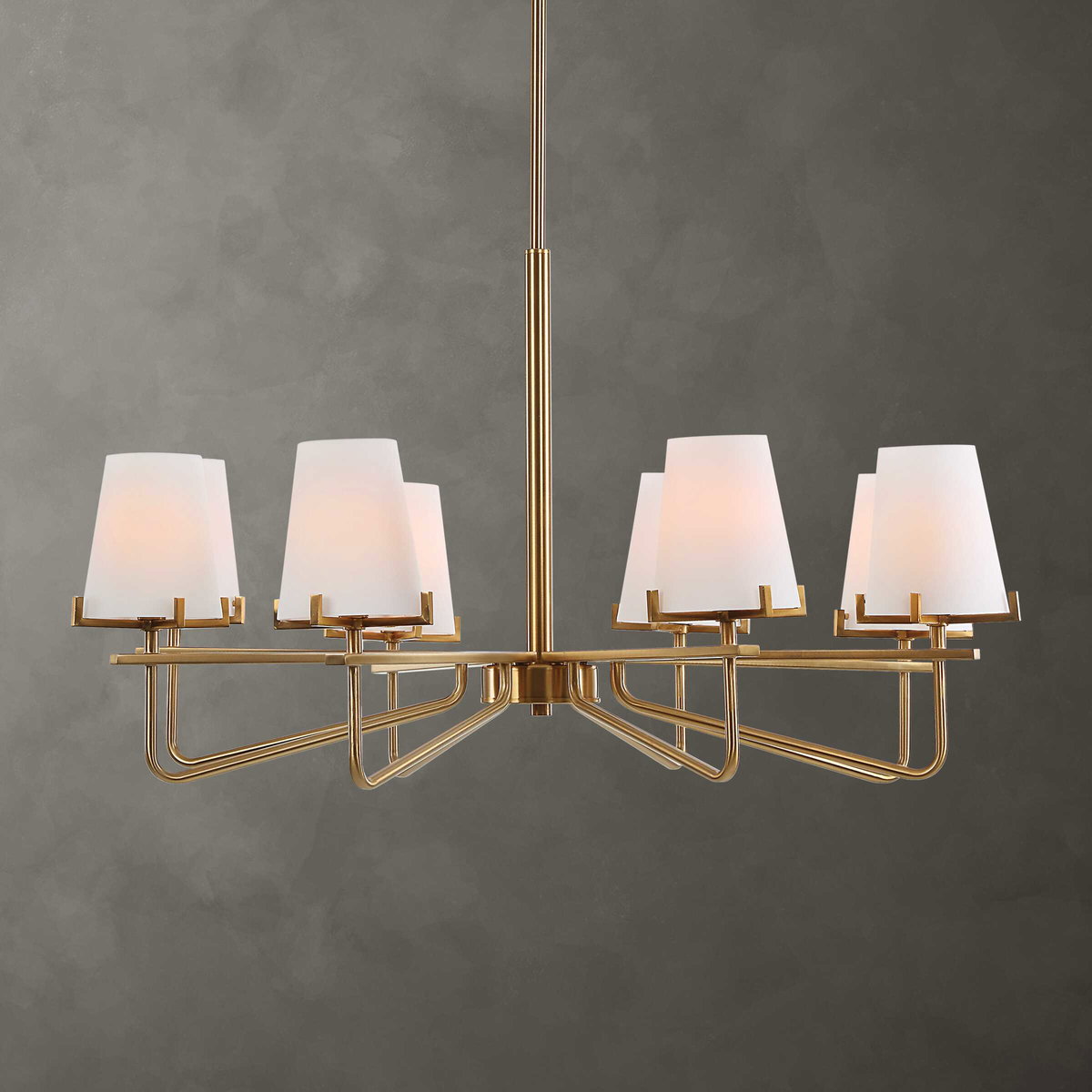 Lassen 8 Light Brass Chandelier, Ceiling Light by Uttermost, 36" width x 20.25" height x 36" diameter x 36" depth View 1