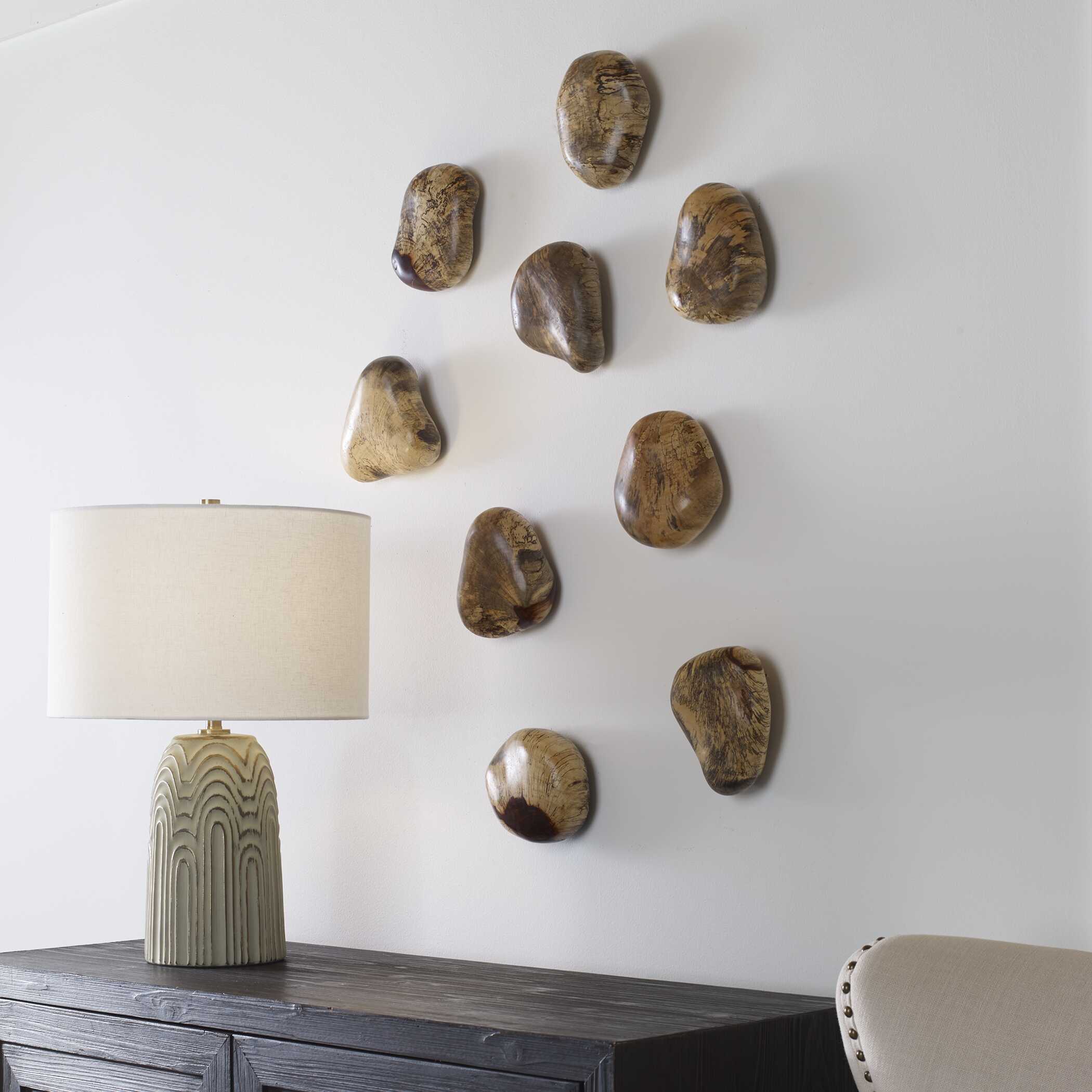 Pebbles Blonde Wood Wall Décor Set/9, Sculptural Wall Art by Uttermost, 6" width x 5" height x 2" depth View 4