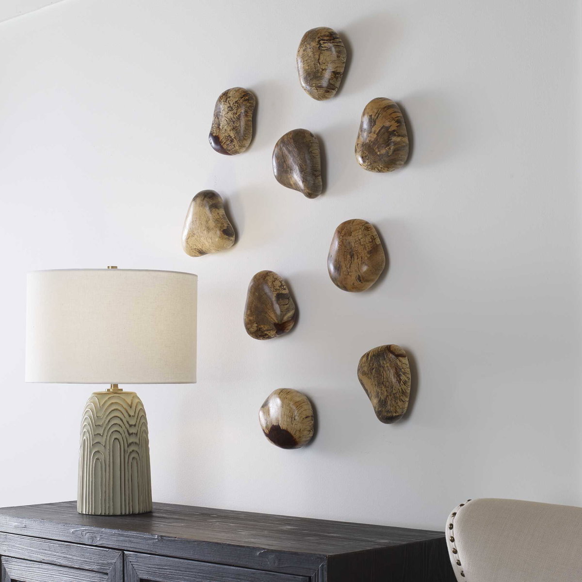 Pebbles Blonde Wood Wall Décor Set/9, Sculptural Wall Art by Uttermost, 6" width x 5" height x 2" depth View 4