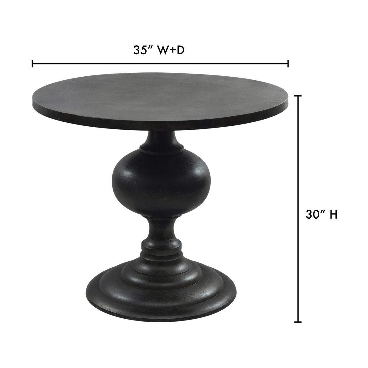 Lexie Dining Table Black, by Moe's Home, 35" width x 30" height x 35" depth View 6