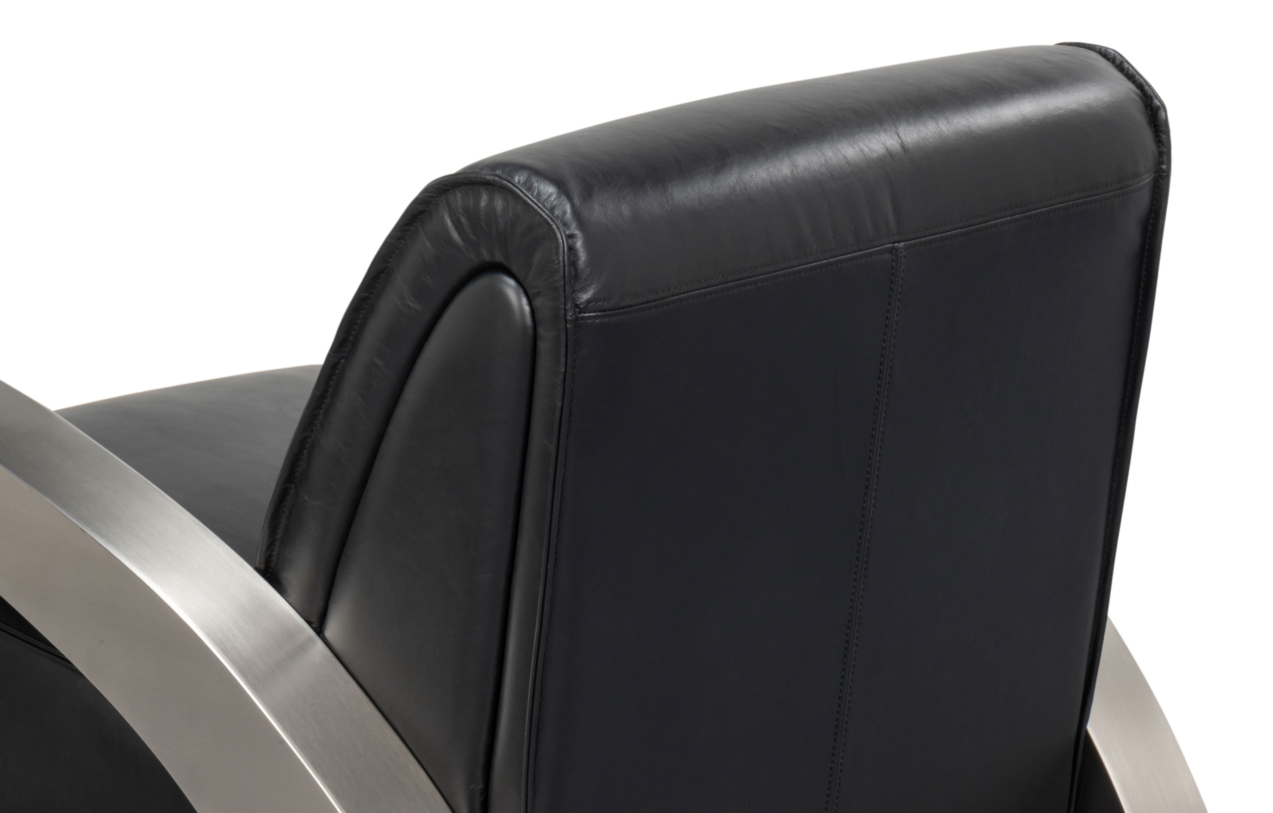 Carlisle Armchair, Leather,Onyx Black, Seating by Sarreid, 29" length x 37" width x 30" height View 3